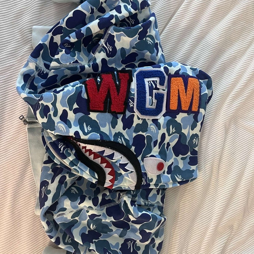 Bape Blue Camo Shark Zip Up Sweater